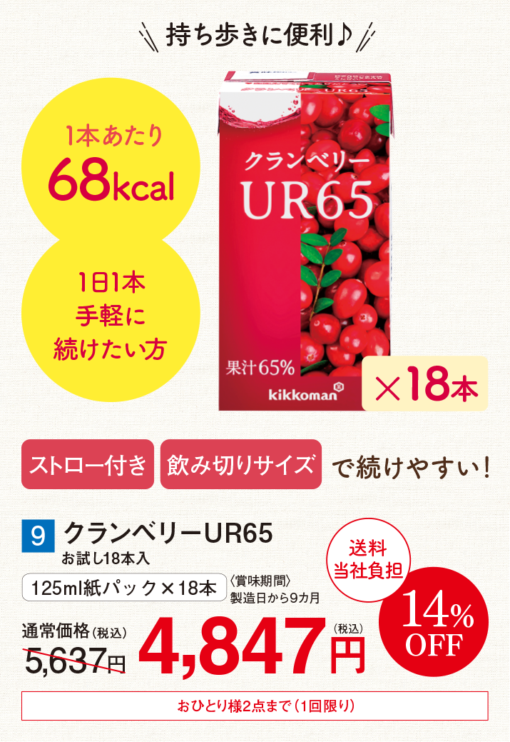 クランベリーUR65 お試し18本入【14%オフ】