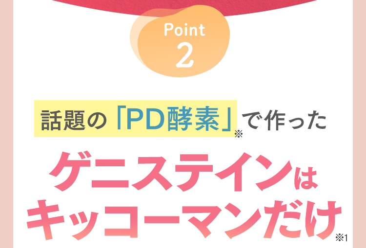 Point2 話題の「PD酵素」※で作ったゲニステインはキッコーマンだけ※1