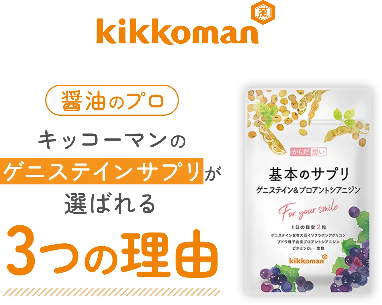 キッコーマンのゲニステインサプリが選ばれる3つの理由