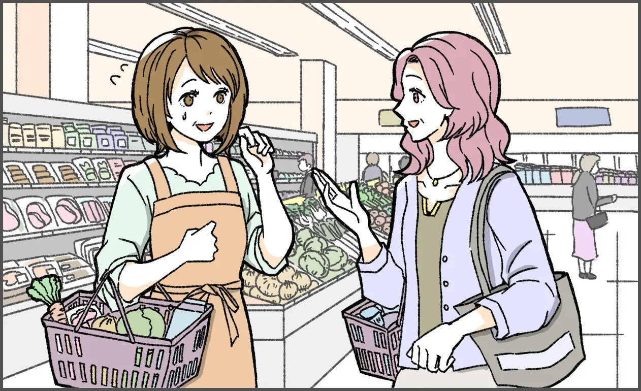スーパーで会話するイラスト