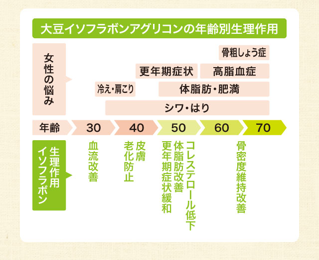 大豆イソフラボンアグリコンの年齢別生理作用